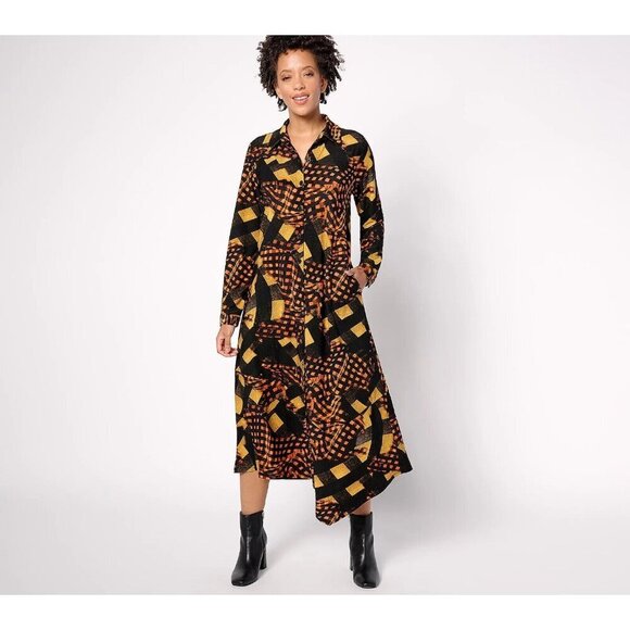 Attitudes by Renee Pet. Como Jersey Plaid Button Front Midi D Rustic Plaid,Pet L - Picture 1 of 1